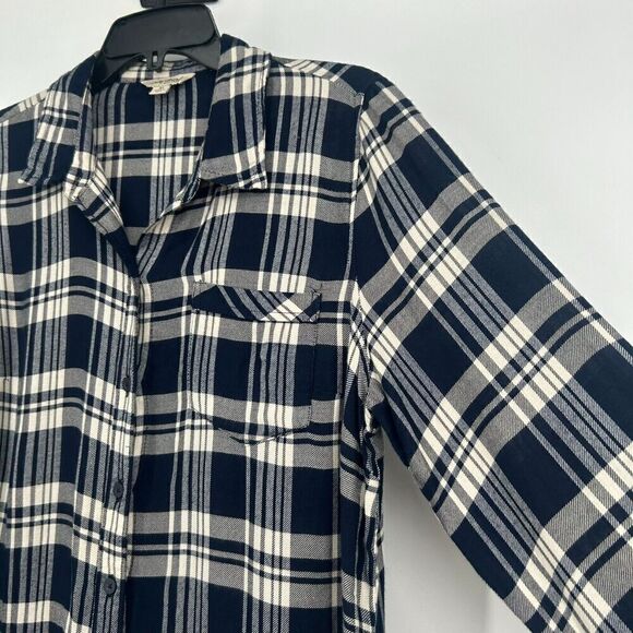 Lucky Brand Blue Bungalow Plaid Button Up Shirt Slouchy Tuxedo Back Size… - Picture 5 of 13